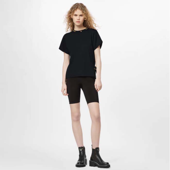 Louis Vuitton Women LV Side Strap T-Shirt Cotton Black Regular Fit