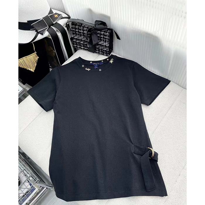 Louis Vuitton Women LV Side Strap T-Shirt Cotton Black Regular Fit
