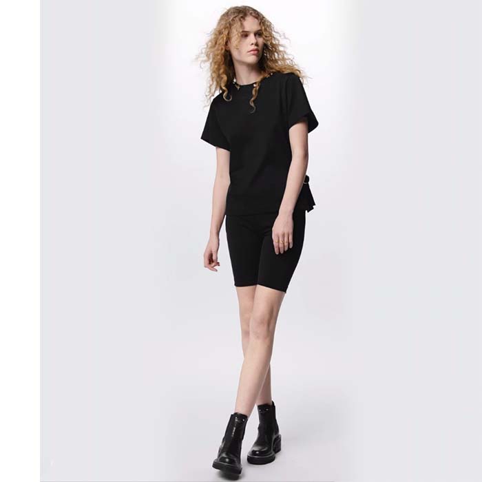 Louis Vuitton Women LV Side Strap T-Shirt Cotton Black Regular Fit