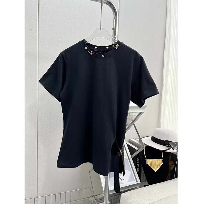 Louis Vuitton Women LV Side Strap T-Shirt Cotton Black Regular Fit