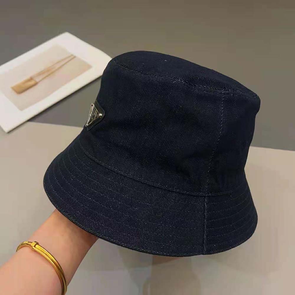Prada Women Denim Bucket Hat-Navy