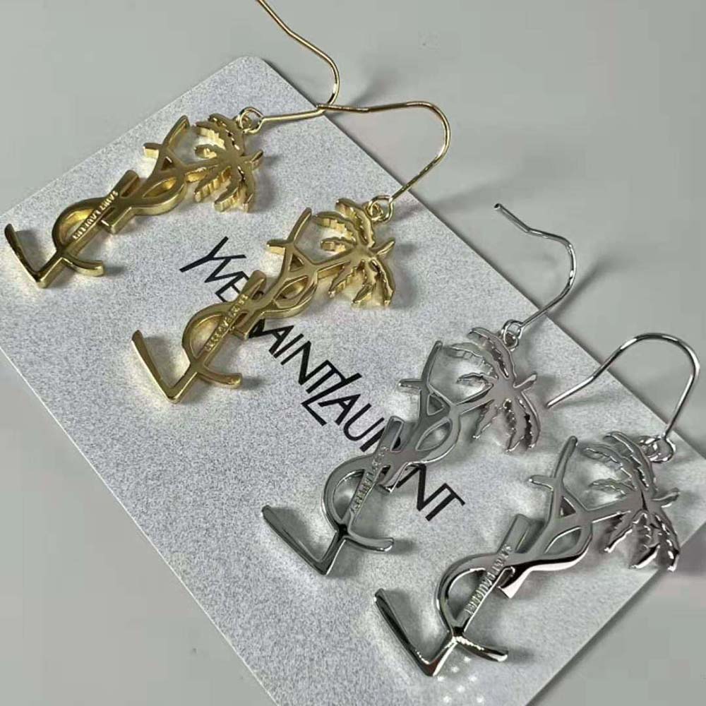 Saint Laurent YSL Women Monogram Palm Earrings in Metal-Gold