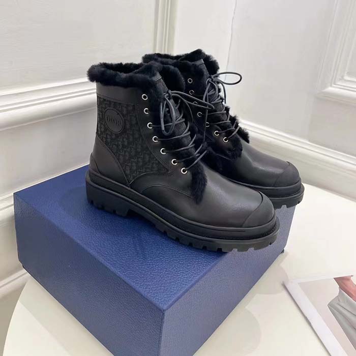Dior Unisex Dior Explorer Ankle Boot Black Smooth Calfskin Oblique Jacquard