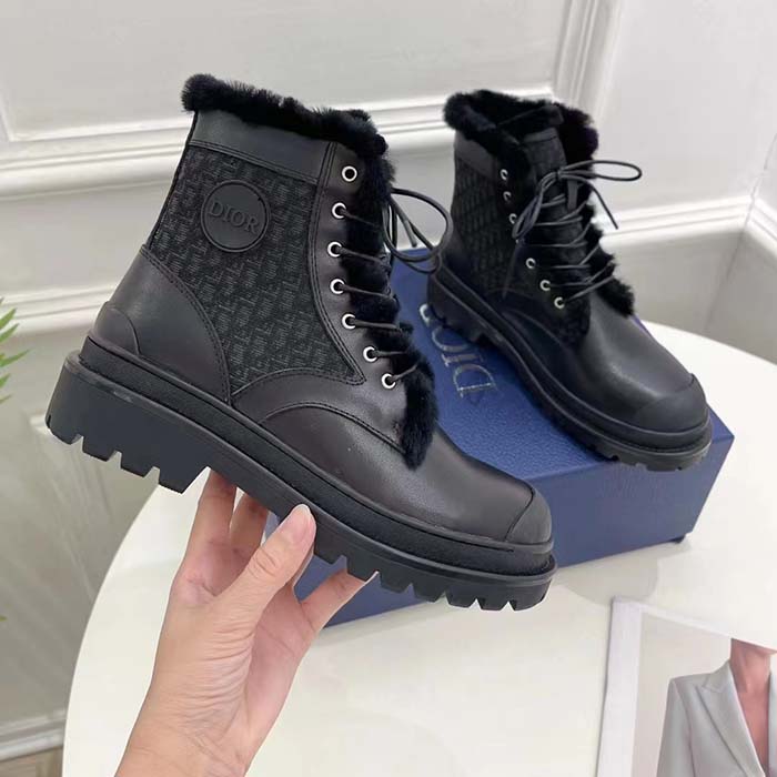 Dior Unisex Dior Explorer Ankle Boot Black Smooth Calfskin Oblique Jacquard