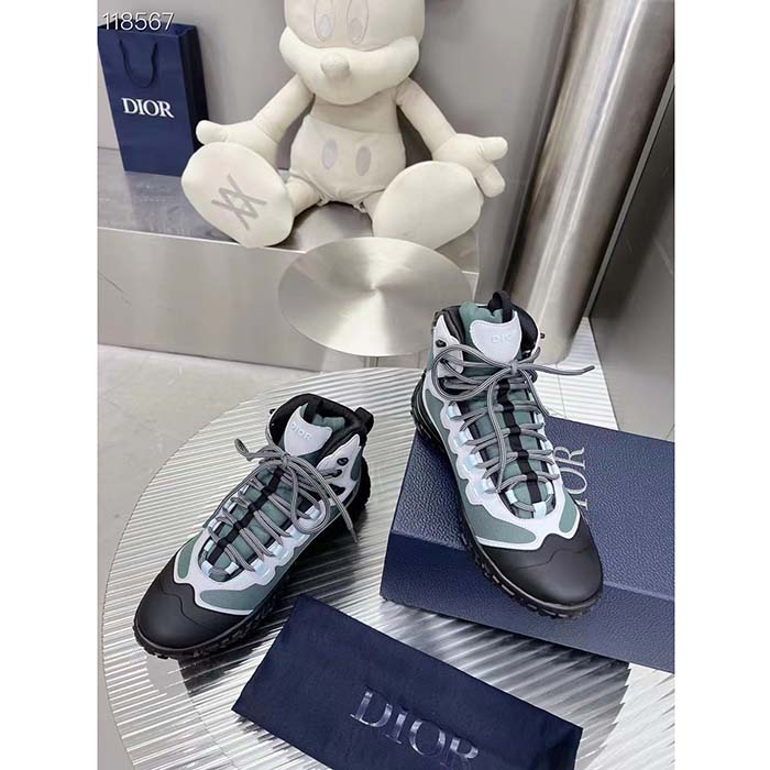 Dior Unisex Shoes CD Diorizon Hiking Boot Green Gray Technical Mesh Black Rubber