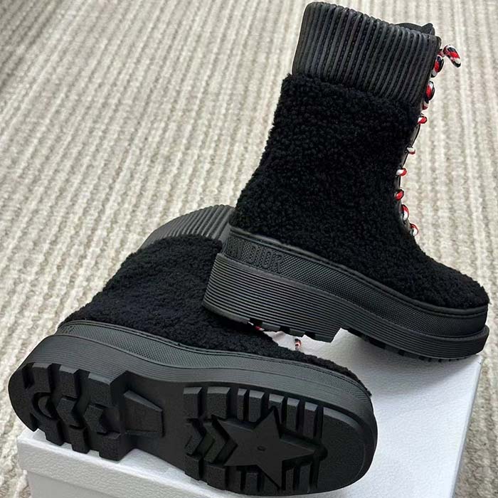 Dior Women CD Dior DiorAlps Ankle Hike Boot Black Calfskin Shearling