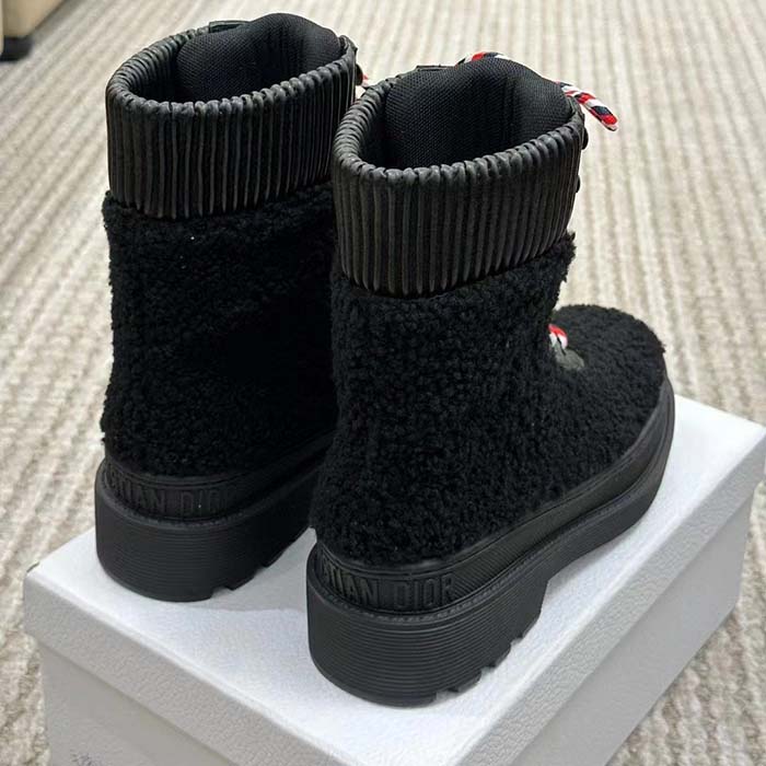 Dior Women CD Dior DiorAlps Ankle Hike Boot Black Calfskin Shearling