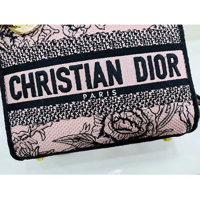 Dior Women CD Medium Lady D-Lite Bag Powder Pink Jardin Botanique Embroidery