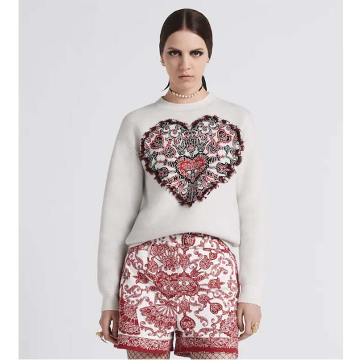 Dior Women CD Sweater Ecru Technical Cashmere Wool Knit Dior Bandana Motif