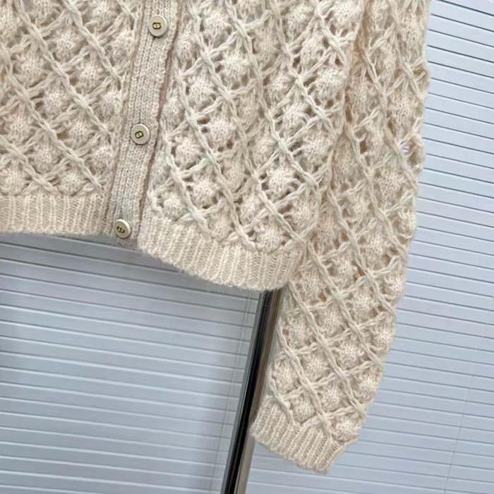 Dior Women CD Twin-Set Ecru Cashmere Silk Mohair Knit Cashmere Silk