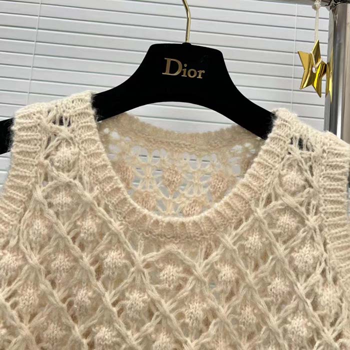 Dior Women CD Twin-Set Vest Ecru Cashmere Silk Mohair Knit Cashmere Silk