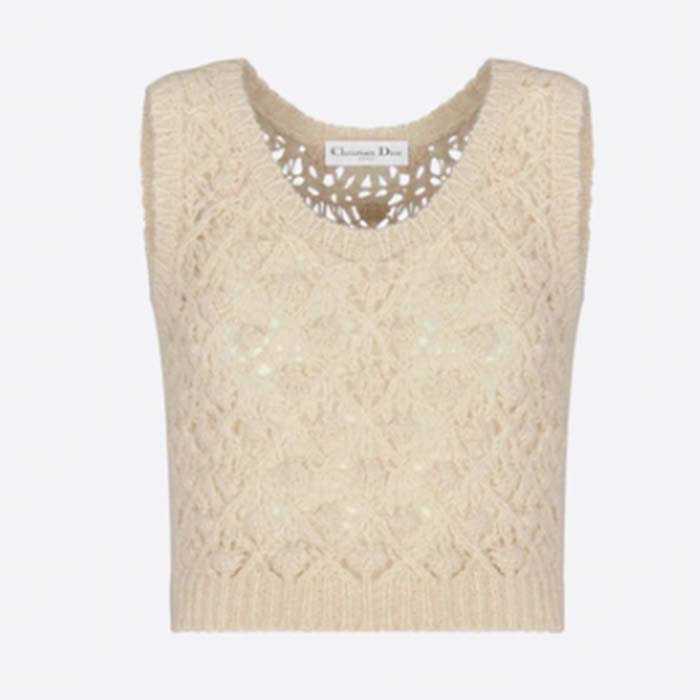 Dior Women CD Twin-Set Vest Ecru Cashmere Silk Mohair Knit Cashmere Silk