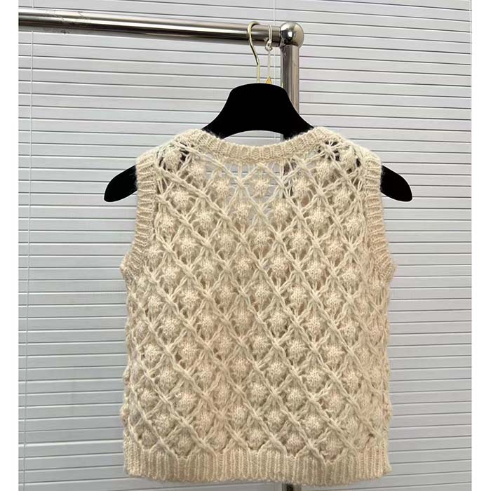 Dior Women CD Twin-Set Vest Ecru Cashmere Silk Mohair Knit Cashmere Silk