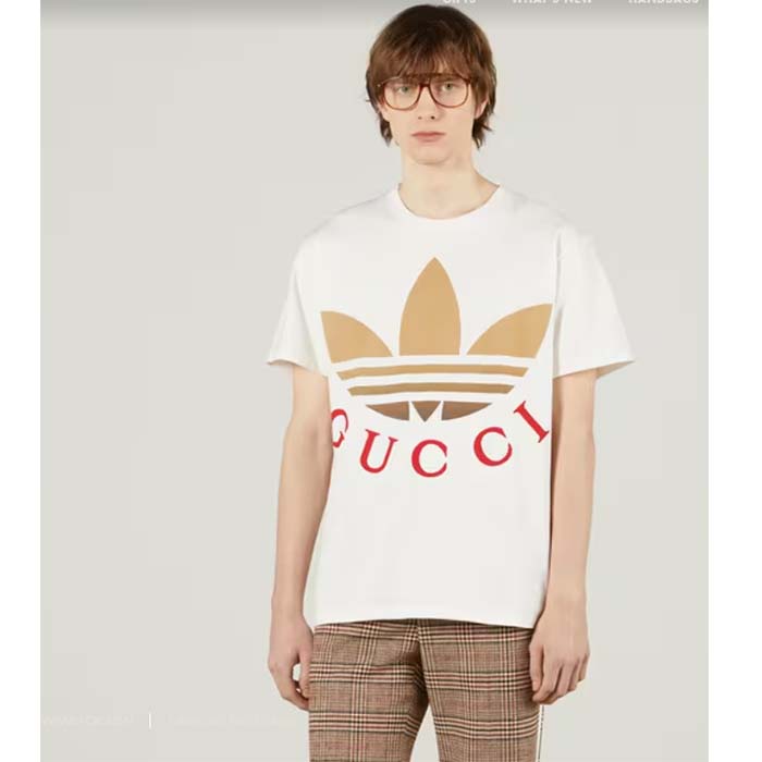 G*u*i men gg adidas x G*u*i cotton jersey ivory trefoil print crewneck short sleeves