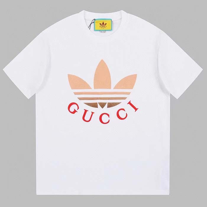 G*u*i men gg adidas x G*u*i cotton jersey ivory trefoil print crewneck short sleeves