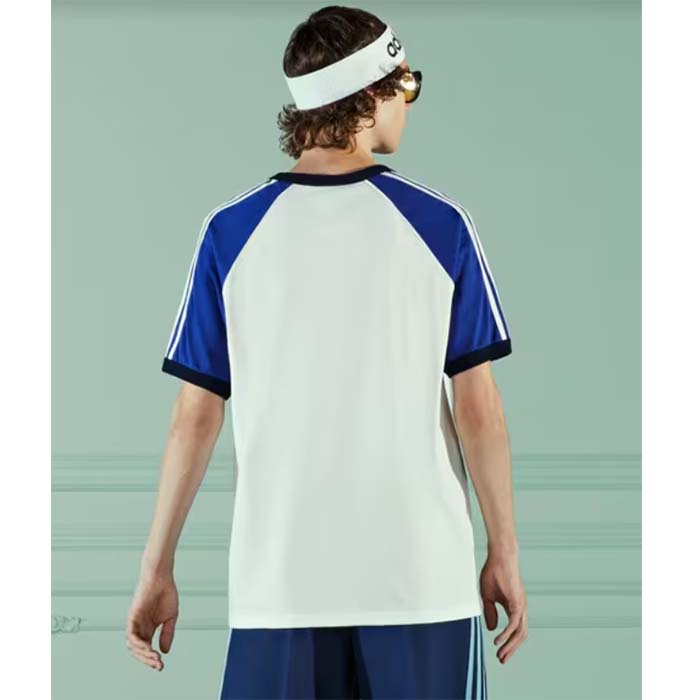 G*u*i men gg adidas x G*u*i cotton jersey t-shirt ivory blue trefoil print raglan sleeves crewneck