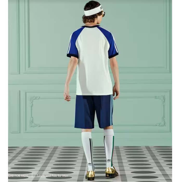 G*u*i men gg adidas x G*u*i cotton jersey t-shirt ivory blue trefoil print raglan sleeves crewneck