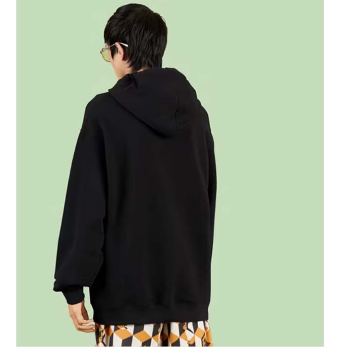G*u*i men gg cotton jersey sweatshirt black felted long sleeves kangaroo front pocket