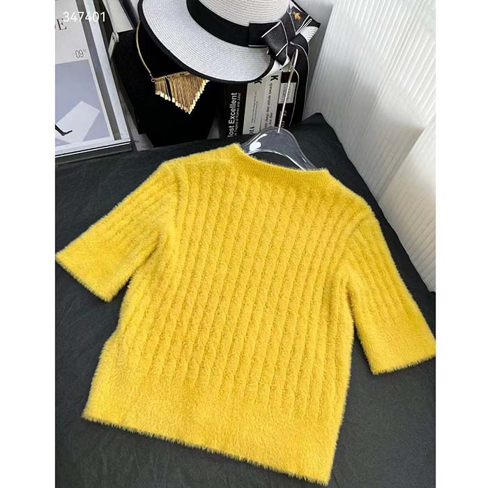 G*u*i women gg adidas x G*u*i cable knit top yellow polyamide trefoil crewneck short sleeves