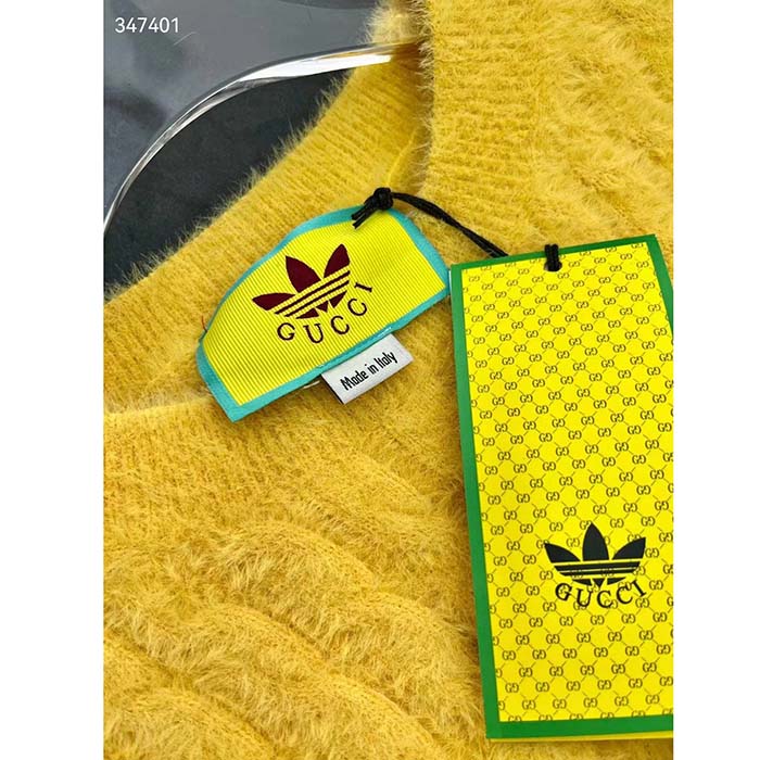 G*u*i women gg adidas x G*u*i cable knit top yellow polyamide trefoil crewneck short sleeves