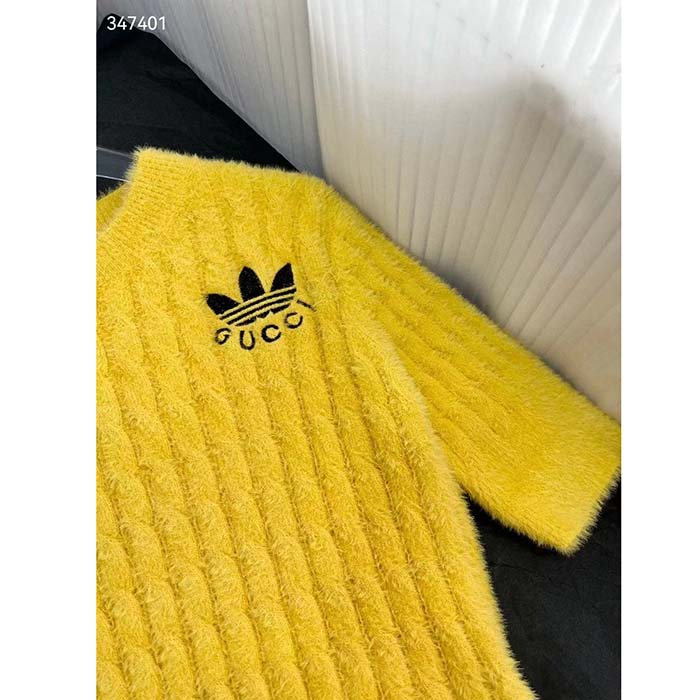 G*u*i women gg adidas x G*u*i cable knit top yellow polyamide trefoil crewneck short sleeves