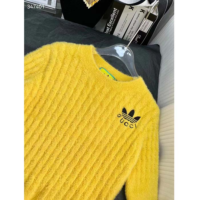 G*u*i women gg adidas x G*u*i cable knit top yellow polyamide trefoil crewneck short sleeves
