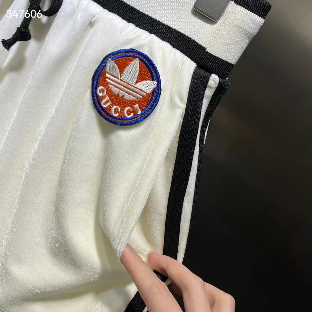 G*u*i women gg adidas x G*u*i chenille cropped jacket light beige cotton chenille trefoil