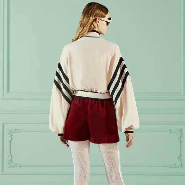 G*u*i women gg adidas x G*u*i chenille cropped jacket light beige cotton chenille trefoil