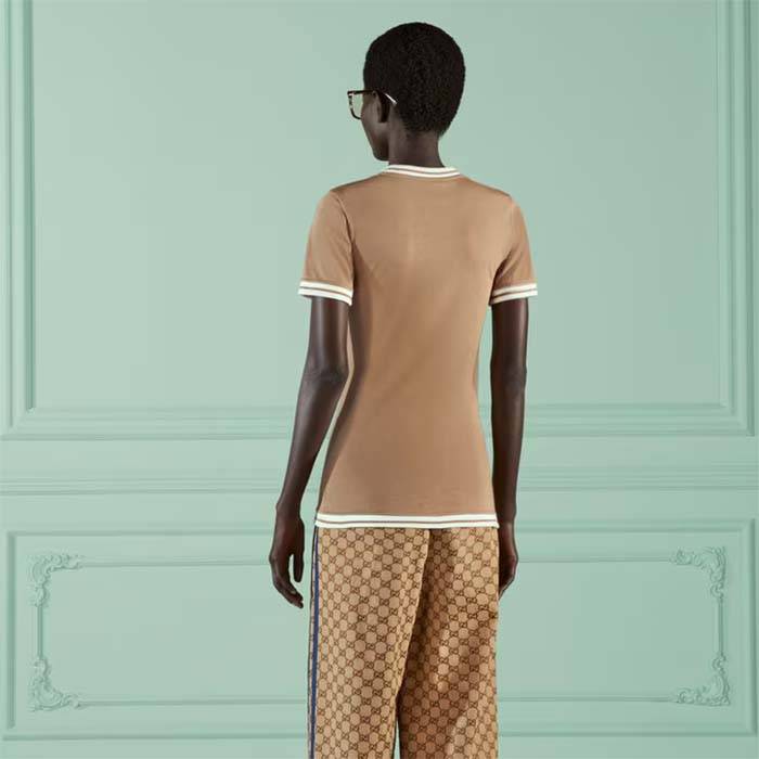 G*u*i women gg adidas x G*u*i cotton t-shirt camel jersey trefoil print crewneck