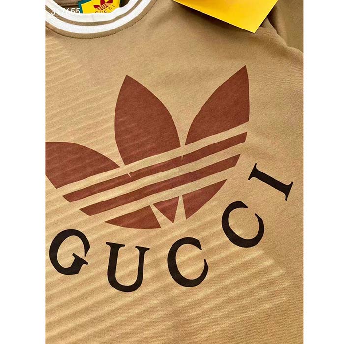 G*u*i women gg adidas x G*u*i cotton t-shirt camel jersey trefoil print crewneck