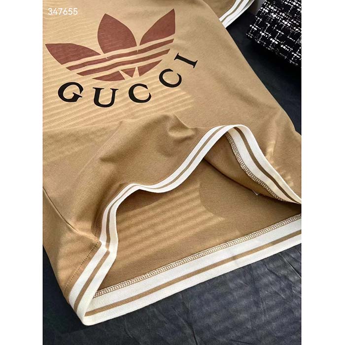 G*u*i women gg adidas x G*u*i cotton t-shirt camel jersey trefoil print crewneck