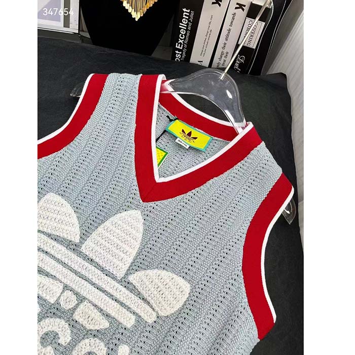 G*u*i men gg adidas x G*u*i rib stitch sleeveless top cotton trefoil embroidery knit v-neck