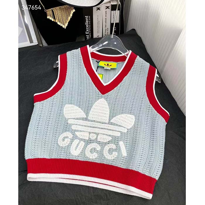 G*u*i men gg adidas x G*u*i rib stitch sleeveless top cotton trefoil embroidery knit v-neck