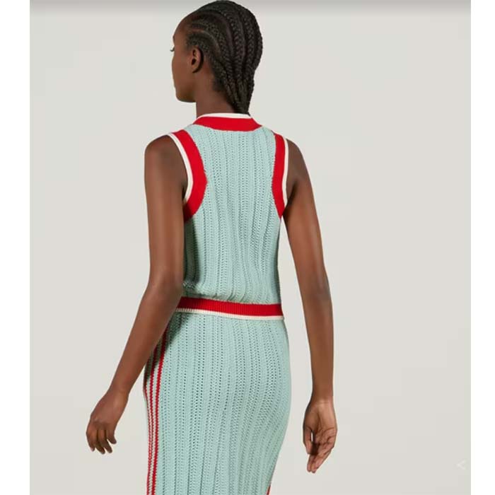 G*u*i women gg adidas x G*u*i rib stitch sleeveless top cotton trefoil embroidery knit v-neck