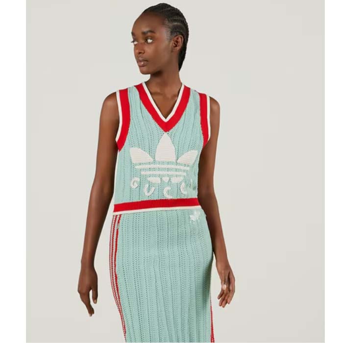 G*u*i women gg adidas x G*u*i rib stitch sleeveless top cotton trefoil embroidery knit v-neck
