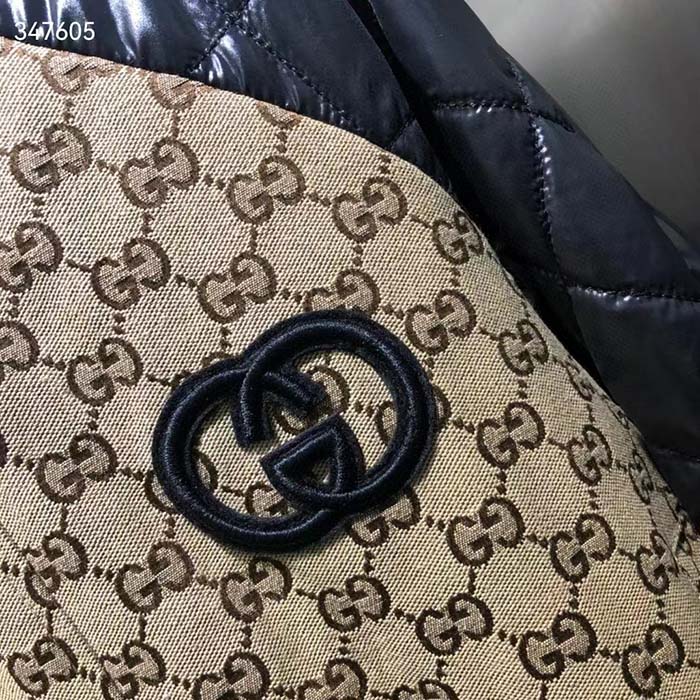 G*u*i men gg canvas nylon zip jacket beige ebony black quilted high neck