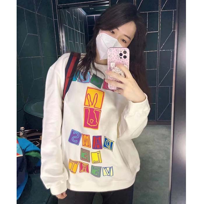 G*u*i women gg cotton jersey sweatshirt crewneck rib cotton long sleeves