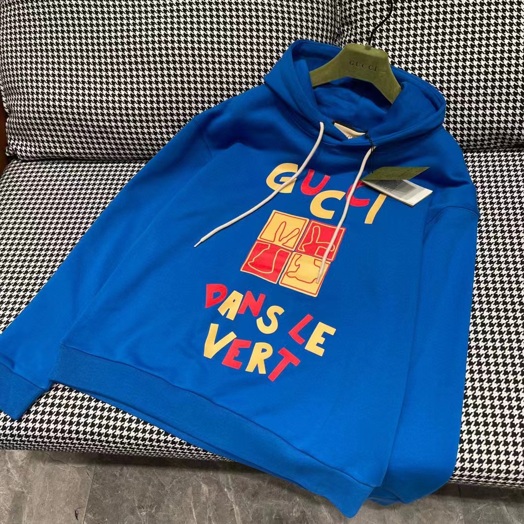 G*u*i men gg cotton jersey sweatshirt turquoise felted cotton jersey long sleeves