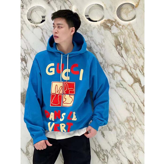 G*u*i men gg cotton jersey sweatshirt turquoise felted cotton jersey long sleeves