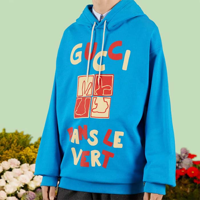 G*u*i men gg cotton jersey sweatshirt turquoise felted cotton jersey long sleeves
