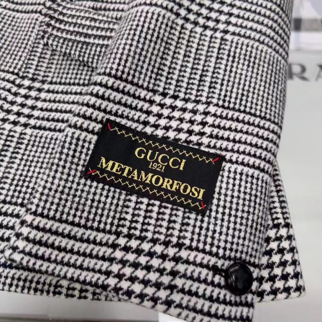 G*u*i women gg prince wales check jacket black white long sleeves flap pockets