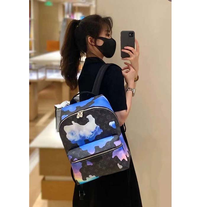 Louis Vuitton LV Unisex Discovery Backpack Sunrise Monogram Eclipse Coated Canvas Cowhide Leather