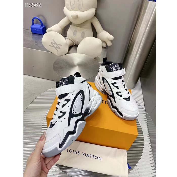 Louis Vuitton LV Unisex Trainer 2.0 Sneaker Boot White Calf Leather Rubber Outsole