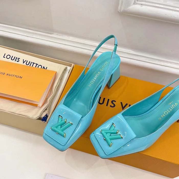 Louis Vuitton LV Women Shake Slingback Pump Blue Patent Calf Leather Lambskin 5.5 Cm Heel