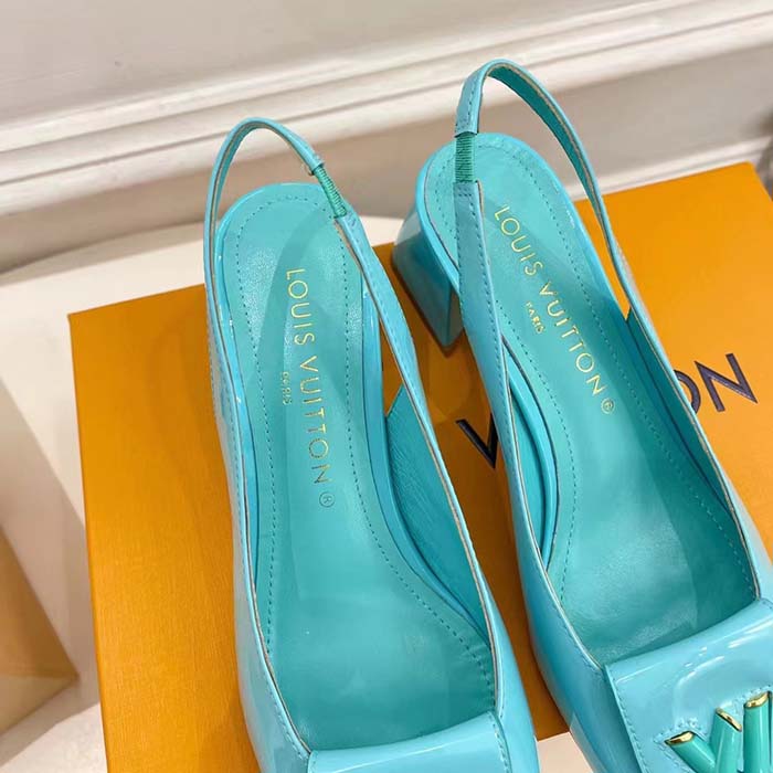 Louis Vuitton LV Women Shake Slingback Pump Blue Patent Calf Leather Lambskin 5.5 Cm Heel
