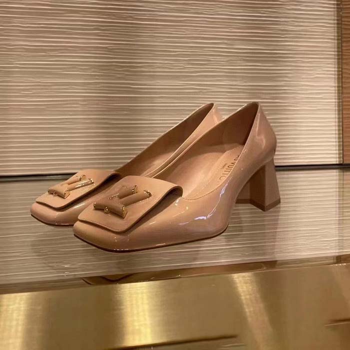 Louis Vuitton LV Women Shake Slingback Pump Brown Patent Calf Leather Lambskin 5.5 Cm Heel