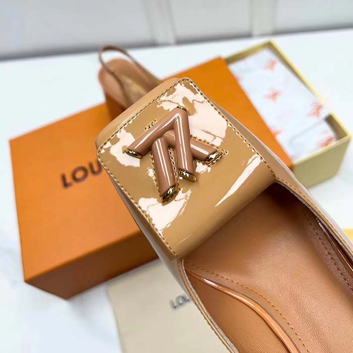 Louis Vuitton LV Women Shake Slingback Pump Brown Patent Calf Leather Lambskin 5.5 Cm Heel