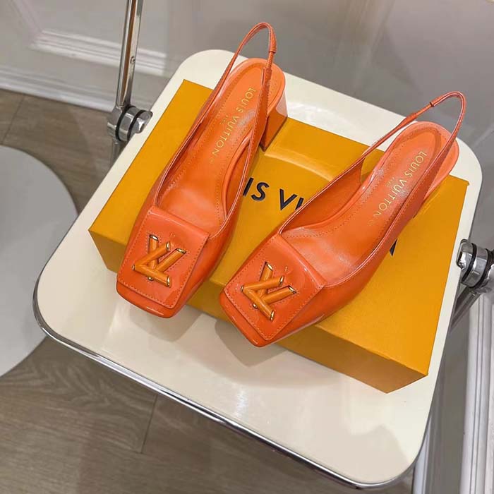 Louis Vuitton LV Women Shake Slingback Pump Orange Patent Calf Leather Lambskin 9.5 Cm Heel