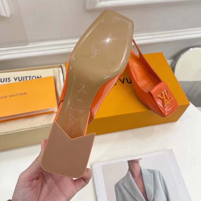 Louis Vuitton LV Women Shake Slingback Pump Orange Patent Calf Leather Lambskin 9.5 Cm Heel