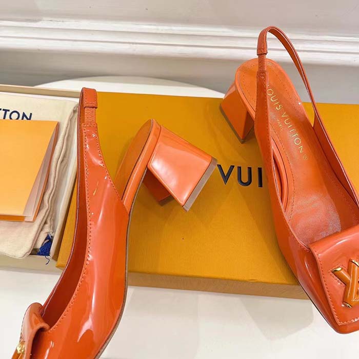 Louis Vuitton LV Women Shake Slingback Pump Orange Patent Calf Leather Lambskin 9.5 Cm Heel